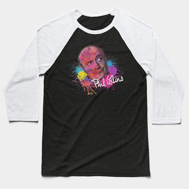 Phil Collins Face Watercolor Painting Vintage Look Baseball T-Shirt by Bingung Mikir Nama Design